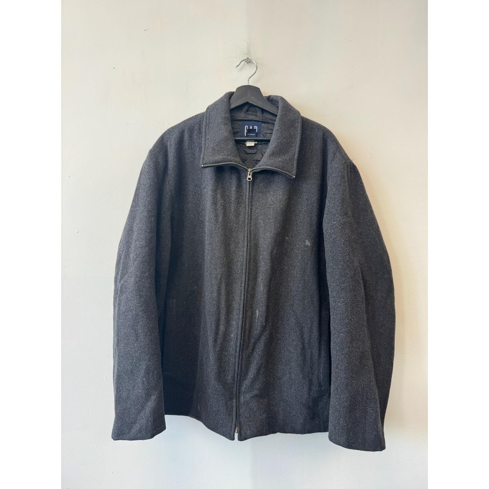 VTG Gap Jacket Mens Large Gray Wool Zip Front Collared Bomber Lined Casual Y2K
